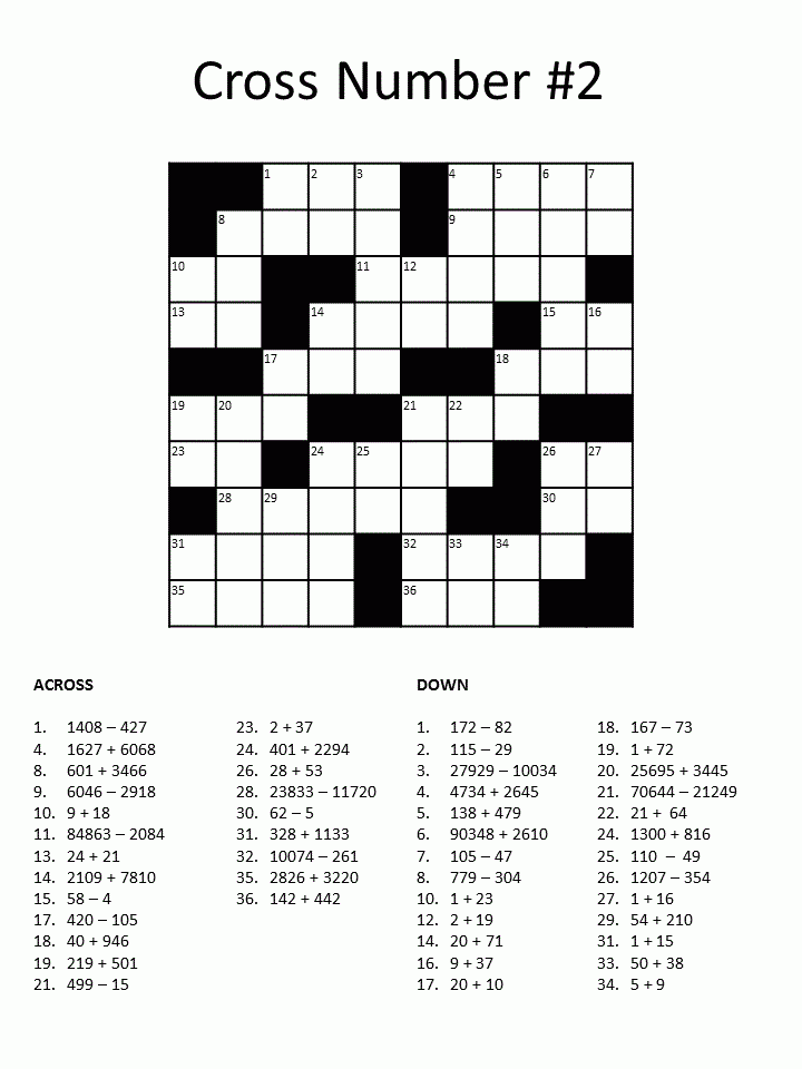 Math Crossword Puzzles Printable