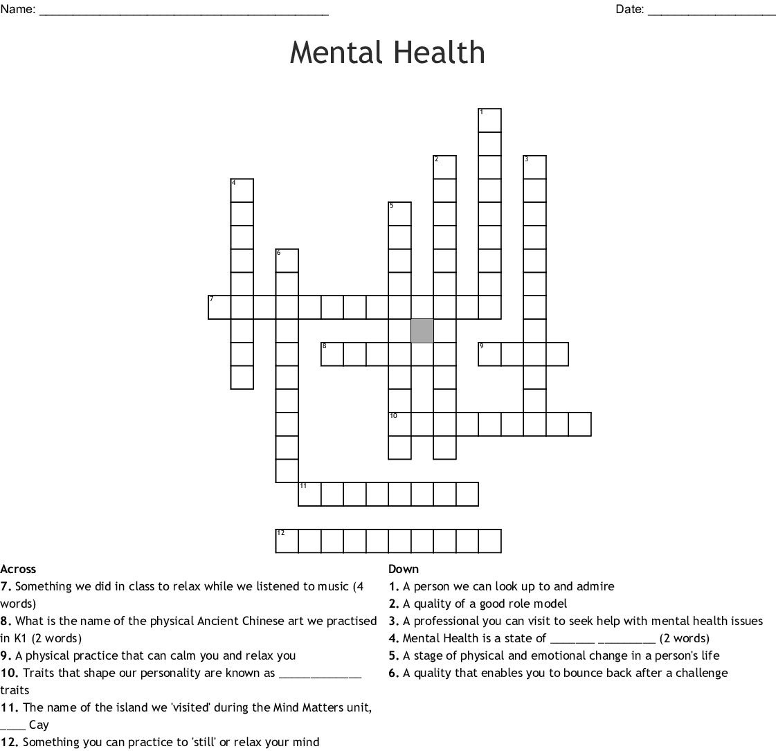 Mental Health Awareness Crossword Wordmint Printable Crossword