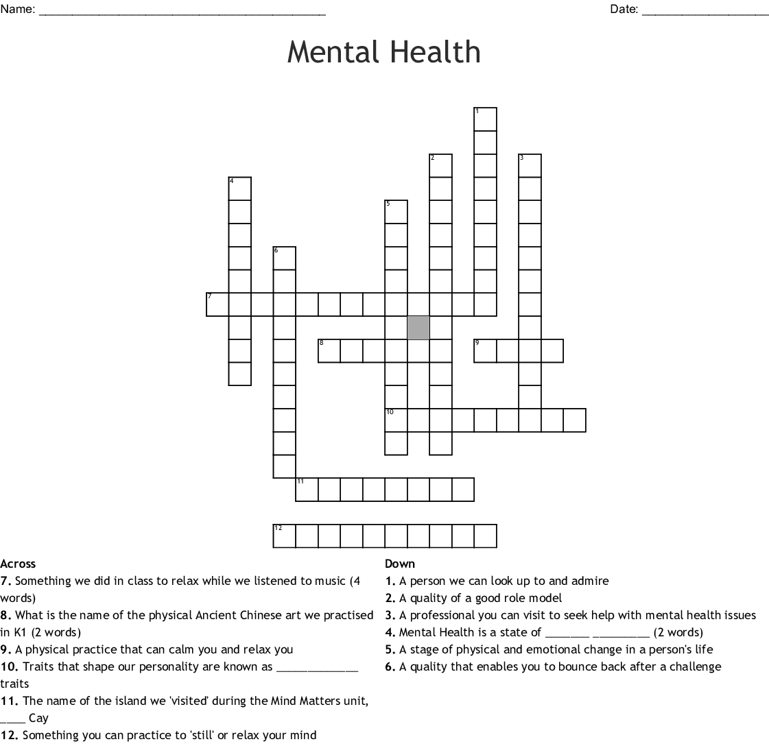 Mental Health Awareness Crossword Wordmint Printable Crossword 