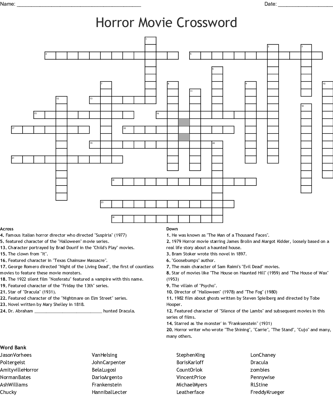 Movies Crosswords Word Searches Bingo Cards WordMint