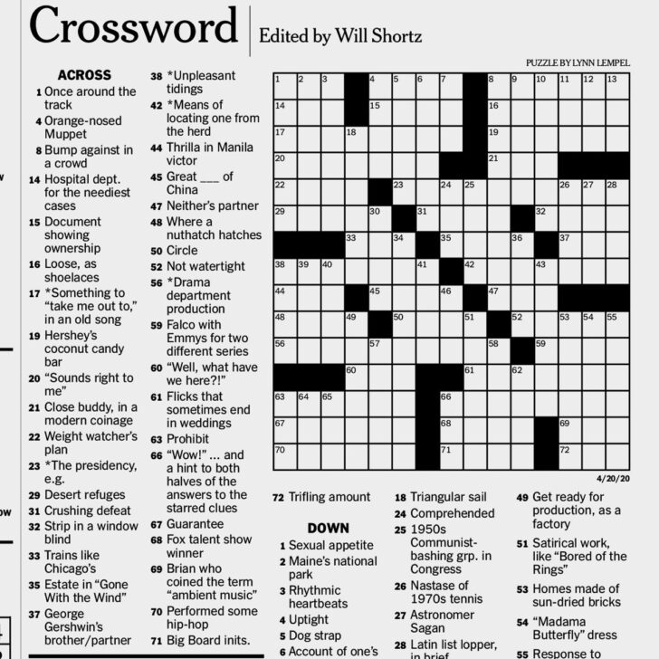 Free Printable Ny Times Sunday Crossword Puzzles