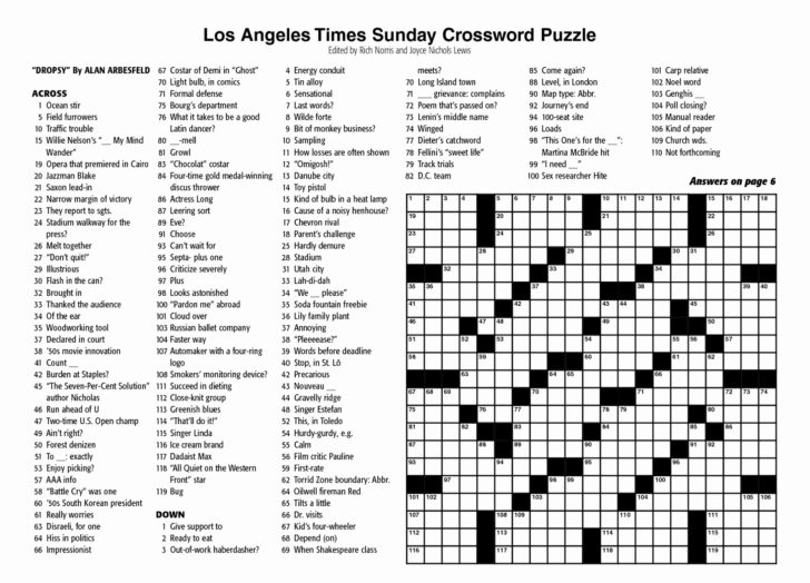 Printable N Y Times Sunday Crossword Puzzles