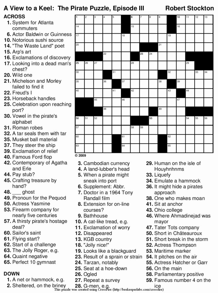 Printable Sunday Newspaper Crossword Puzzles