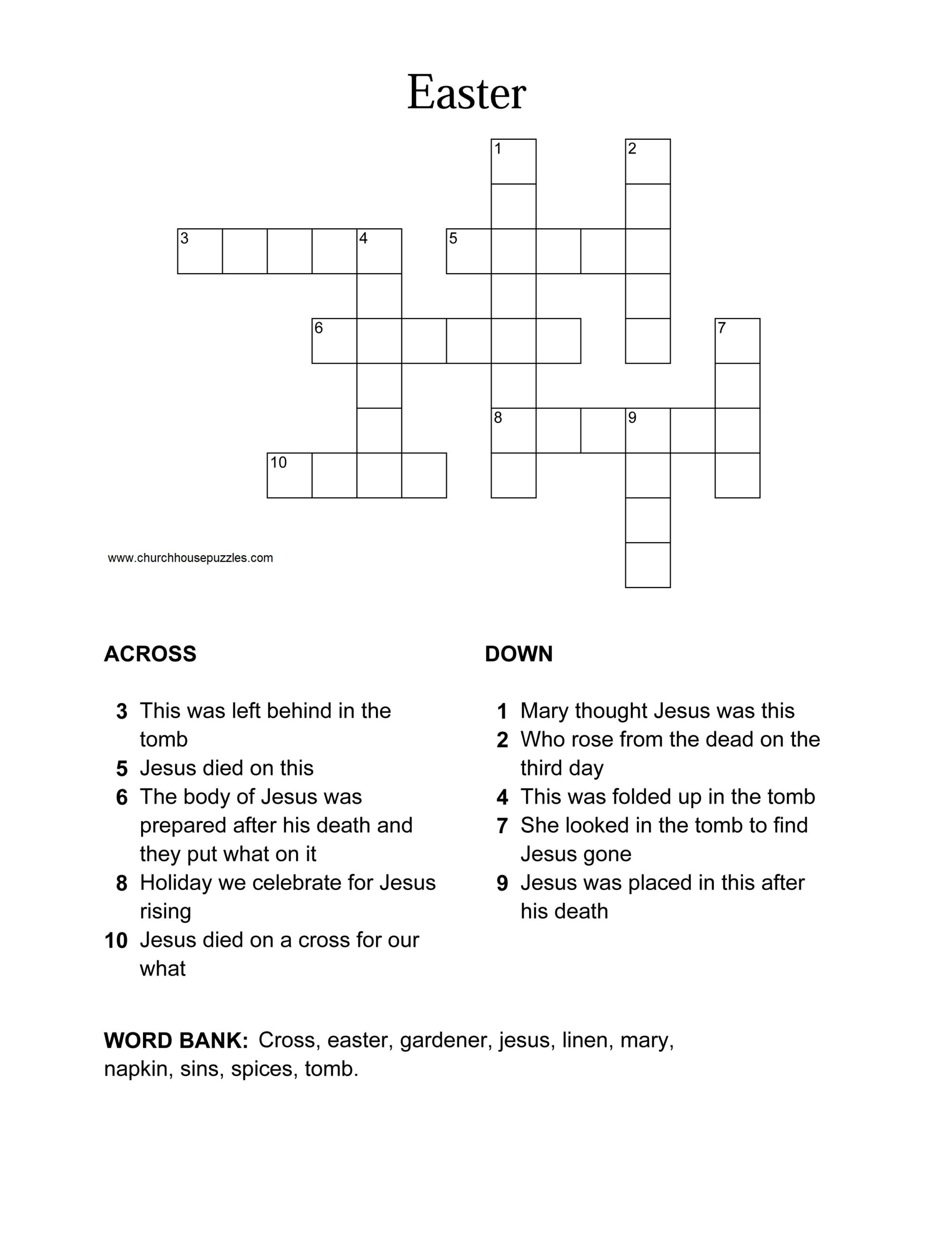 Printable Crossword Easter Printable Crossword Puzzles