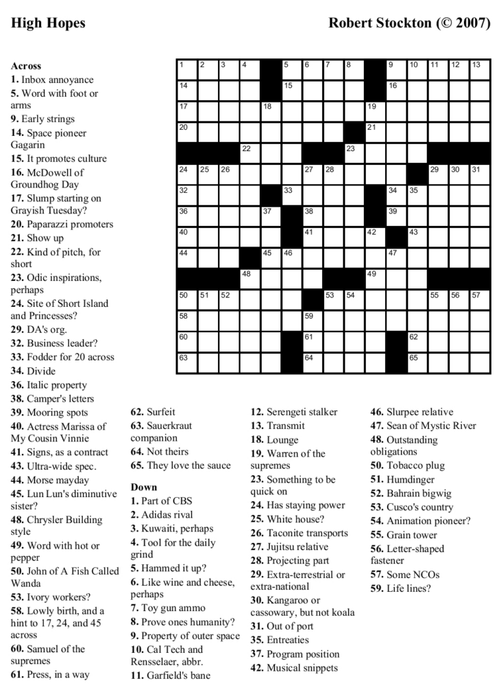 Free Printable Crossword Puzzles With Word Bank
