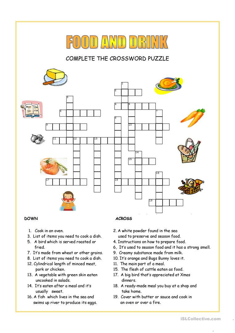 Printable Crossword Puzzles About Food Printable Crossword Puzzles