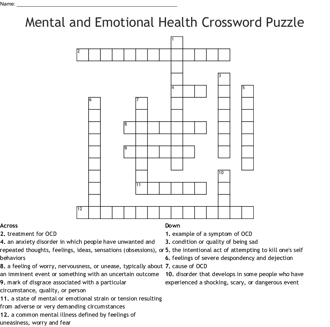 Printable Crossword Puzzles For Mental Health Printable Crossword Puzzles