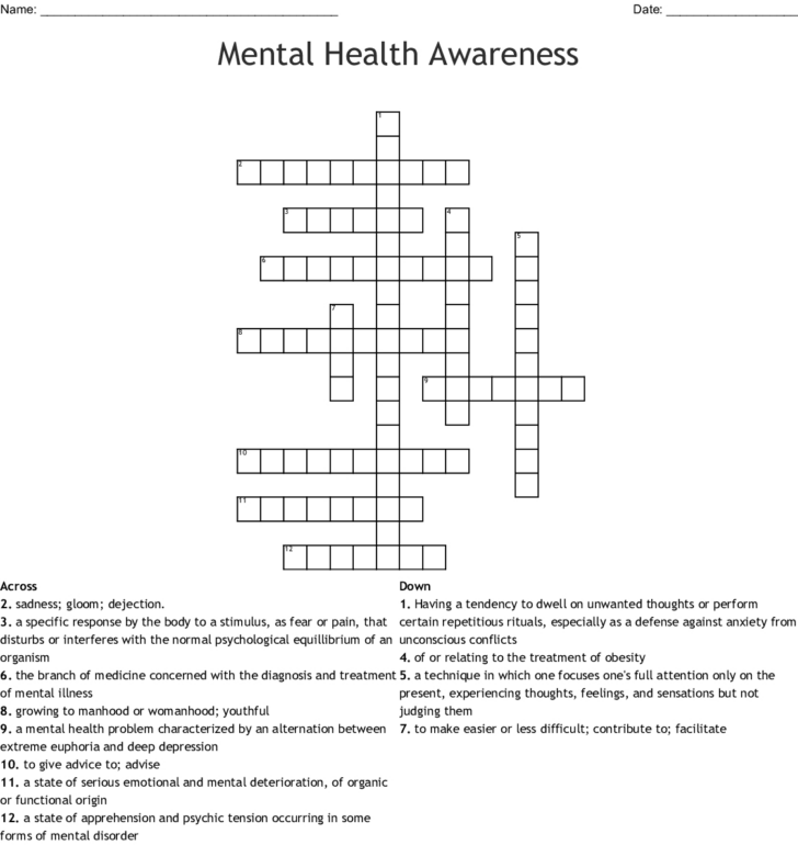 Mental Health Crossword Puzzles Printable