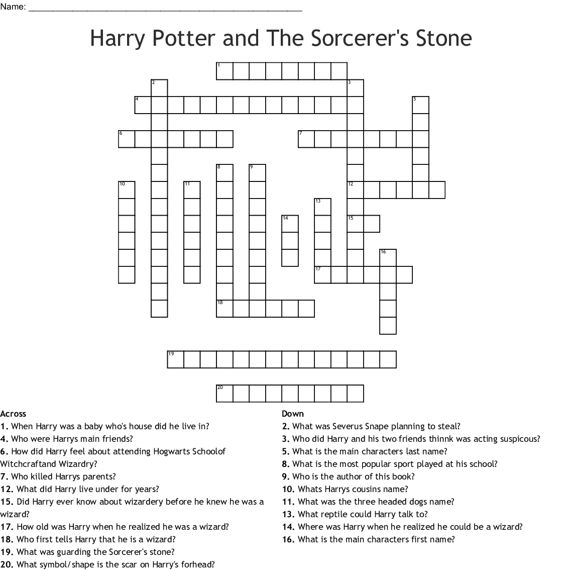 Harry Potter Crossword Puzzles Printable Emma Crossword Puzzles