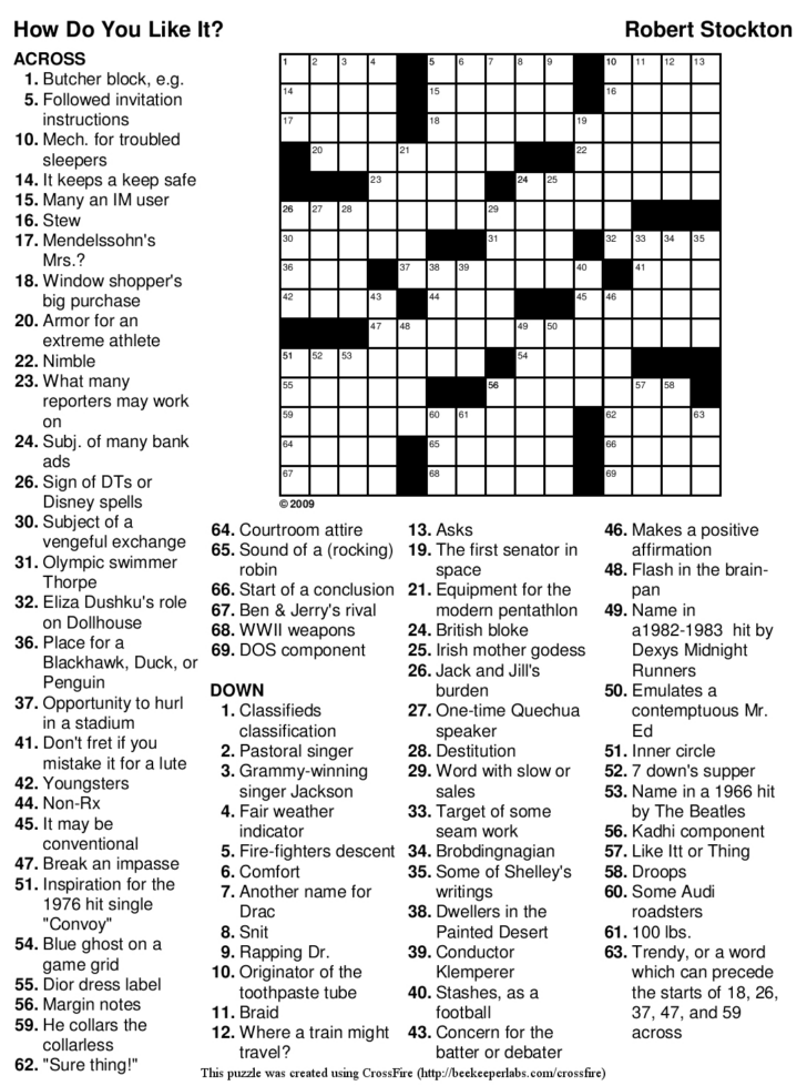 Printable Crossword Puzzles Medium With Answers Printable Crossword