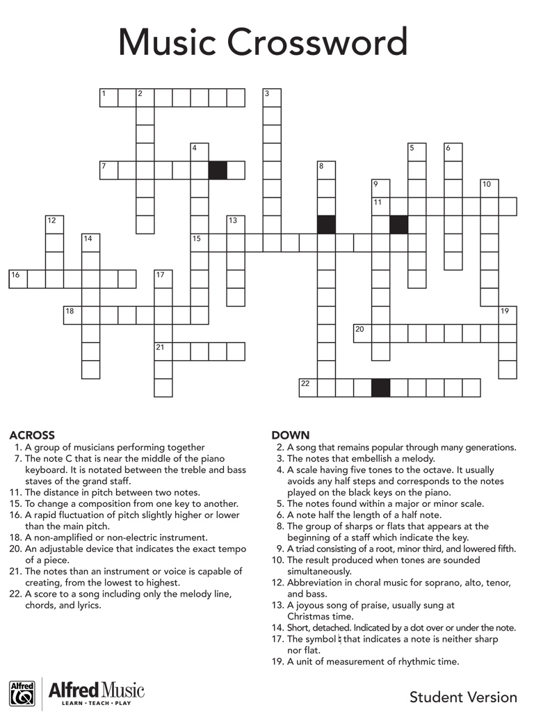 Printable Crosswords Music Printable Crossword Puzzles