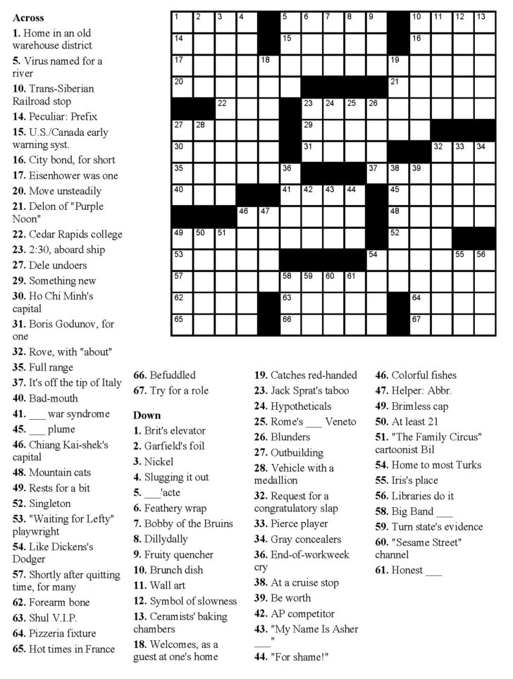 Printable Crossword Puzzles Answers