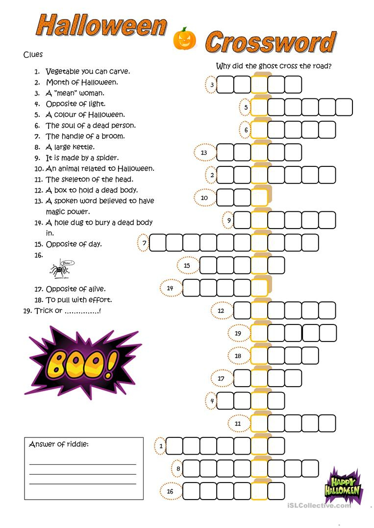 Printable Halloween Crossword Printable Crossword Puzzles