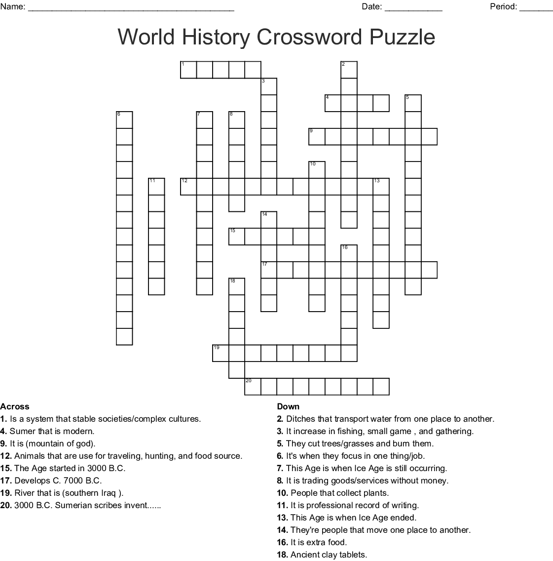 Printable History Crossword Puzzles Printable Crossword Puzzles
