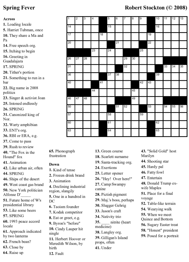 Free Printable Spring Crossword Puzzles For Adults