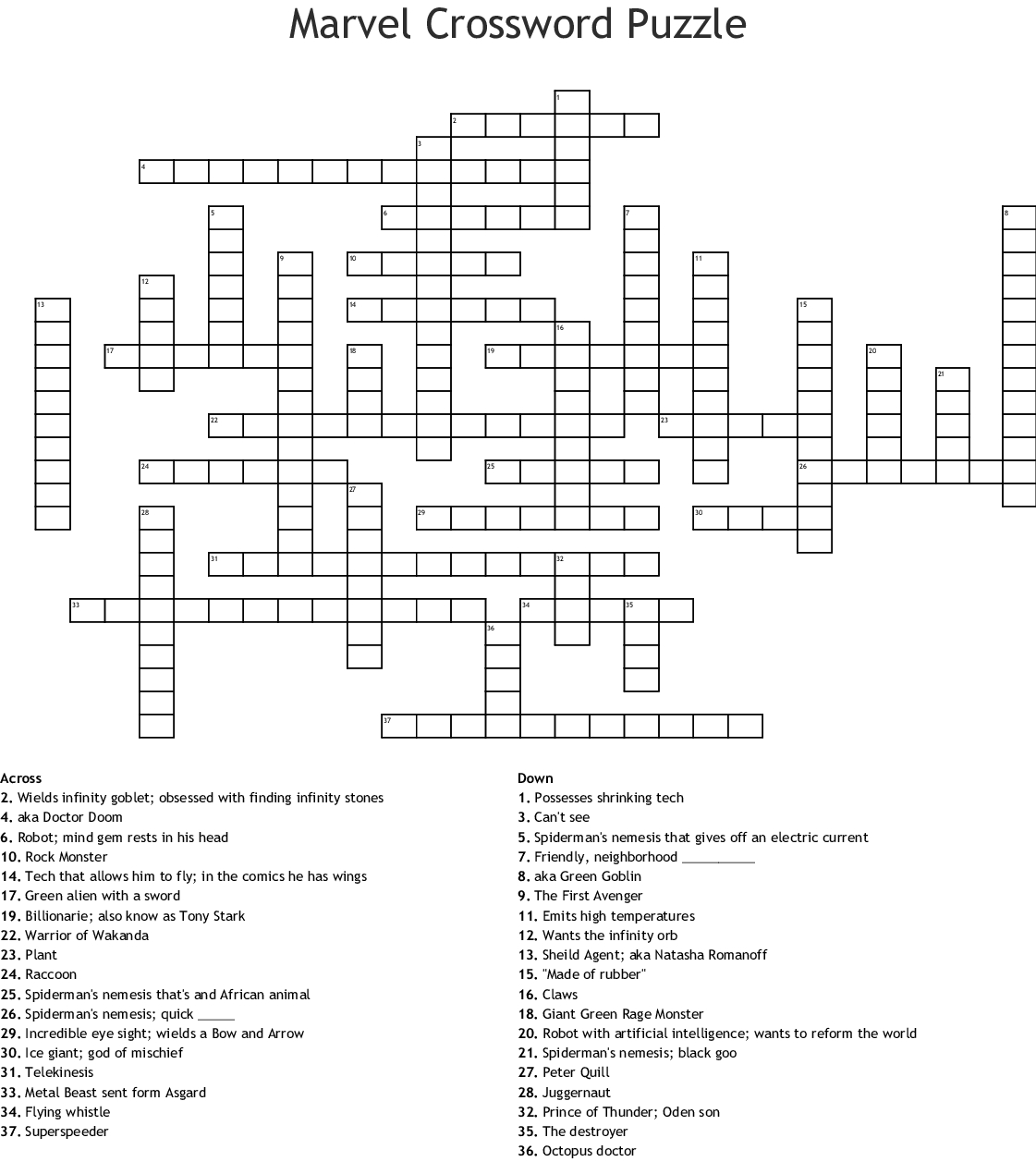 Superhero Crossword Puzzles Printable | Emma Crossword Puzzles