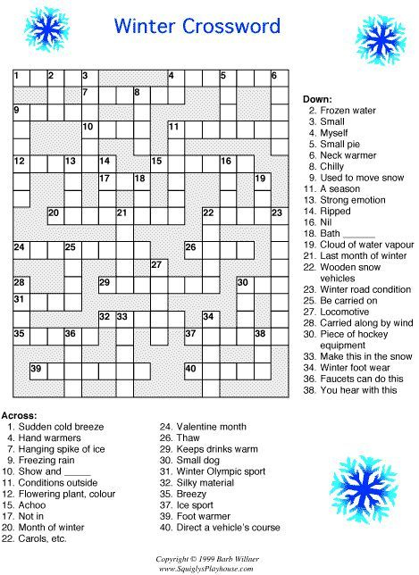 Printable WINTER Crossword Puzzle Printable Crossword Puzzles 