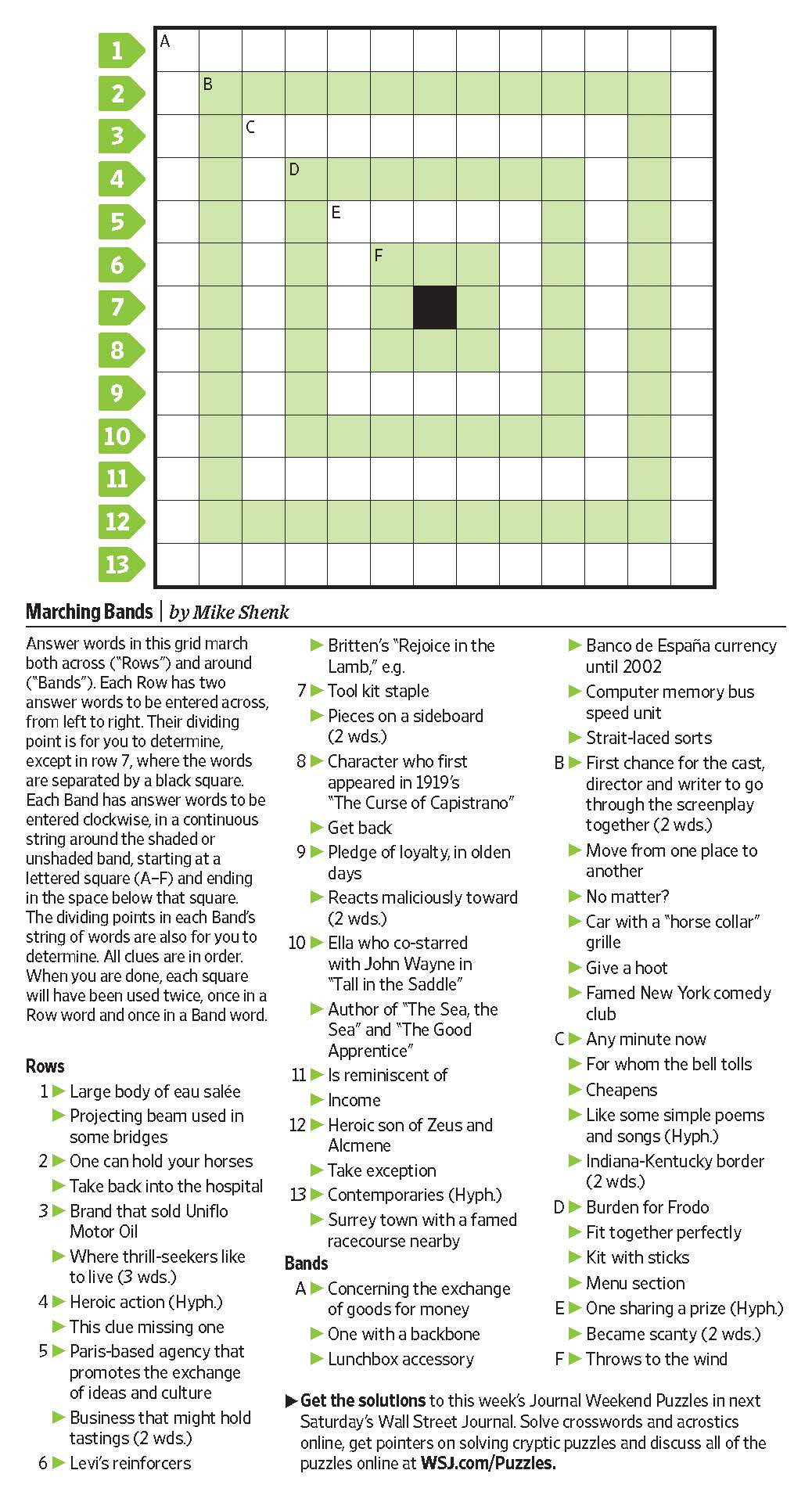 work tables wsj crossword