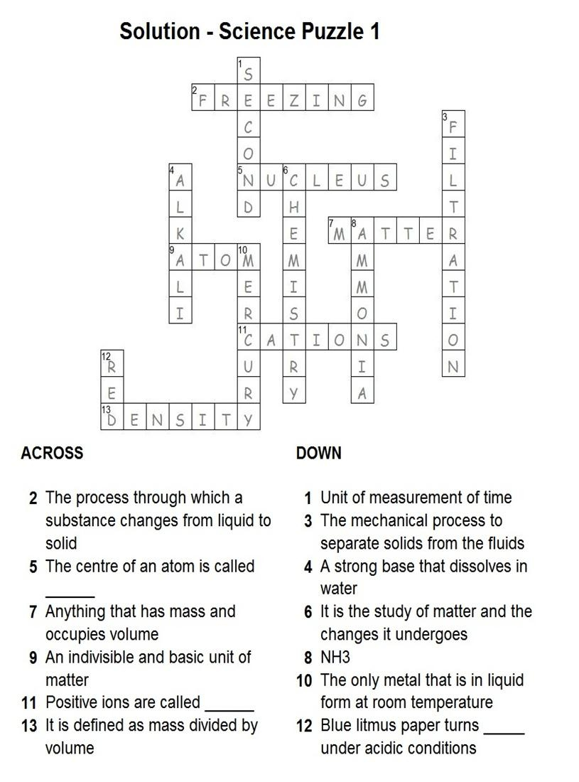 Science Crossword Puzzles Printable With Answers Printable Crossword 