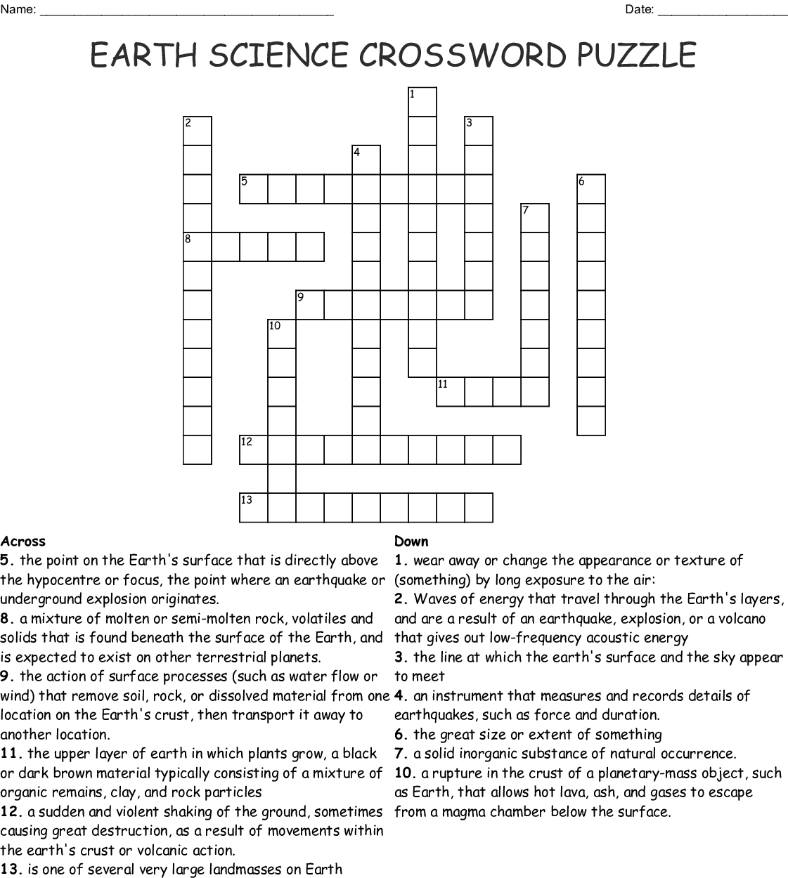 Science Crossword Puzzles Printable With Answers Printable Crossword 
