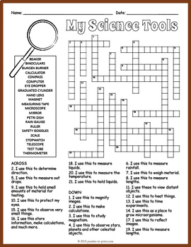 Science Tools Crossword Puzzle Worksheet By Puzzles To Print TpT