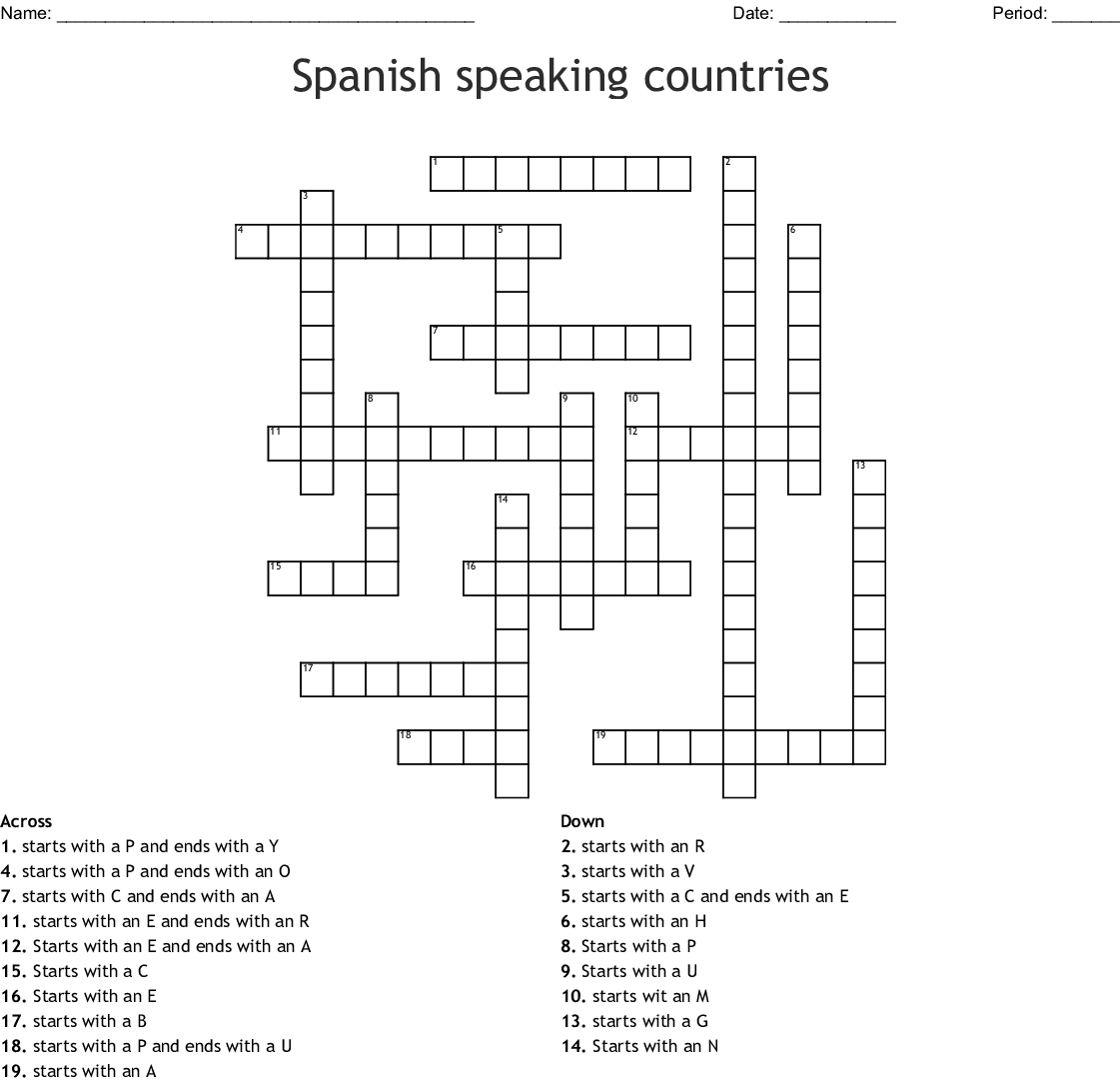Spanish Speaking Countries Crossword Word Db excel