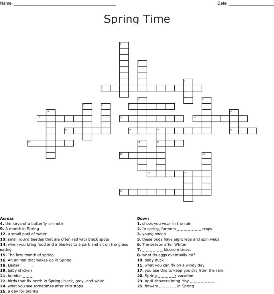 Spring Crossword Puzzle Free Printable Printable Template Free | Emma ...