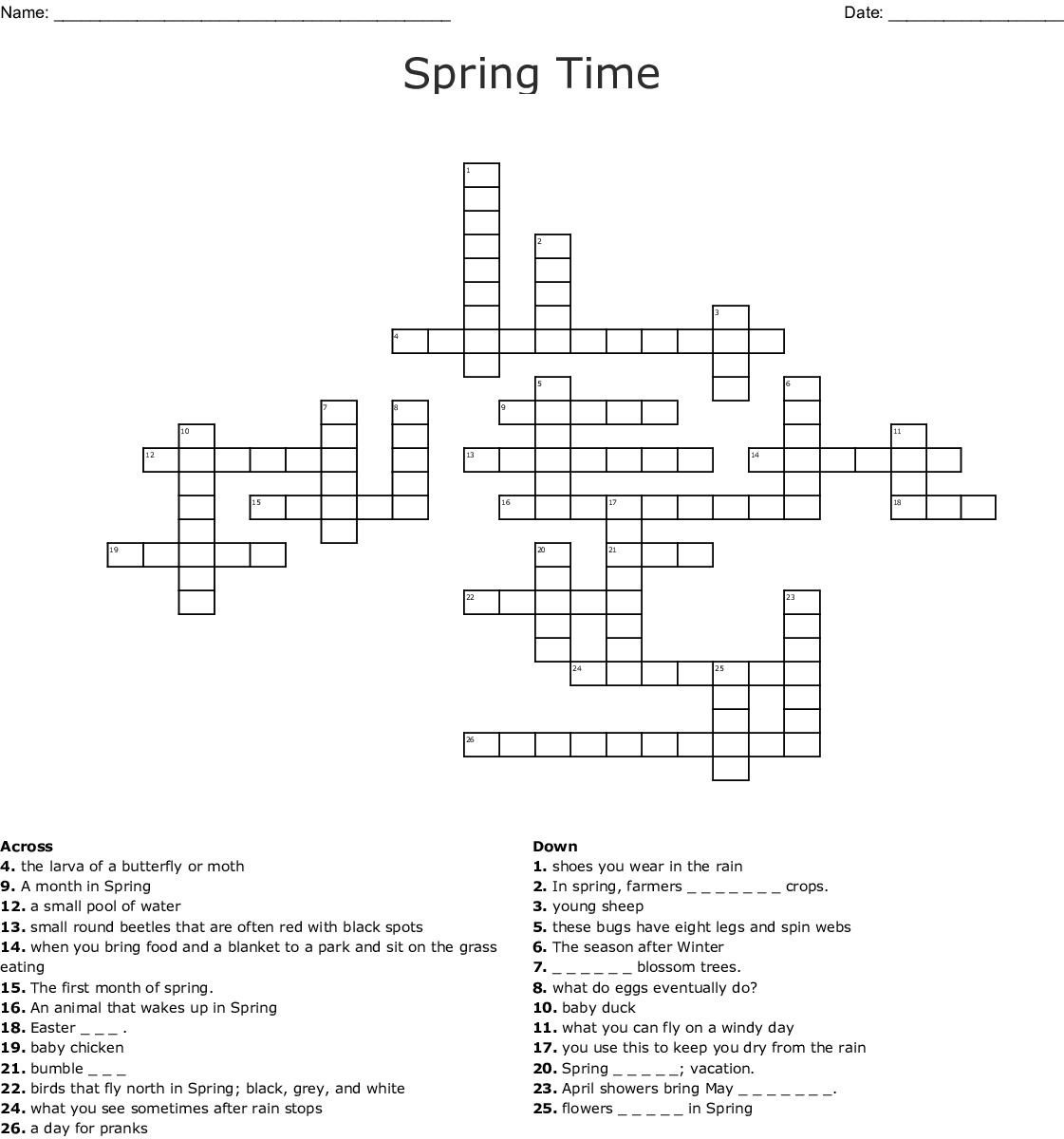 Spring Crossword Puzzle Free Printable Printable Template Free