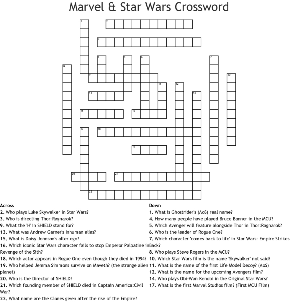 Star Wars Crossword Puzzle Printable Printable Crossword Puzzles Emma