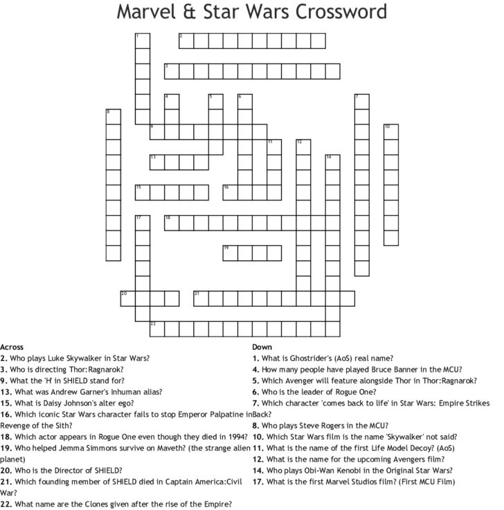 Star Wars Crossword Puzzles Printable