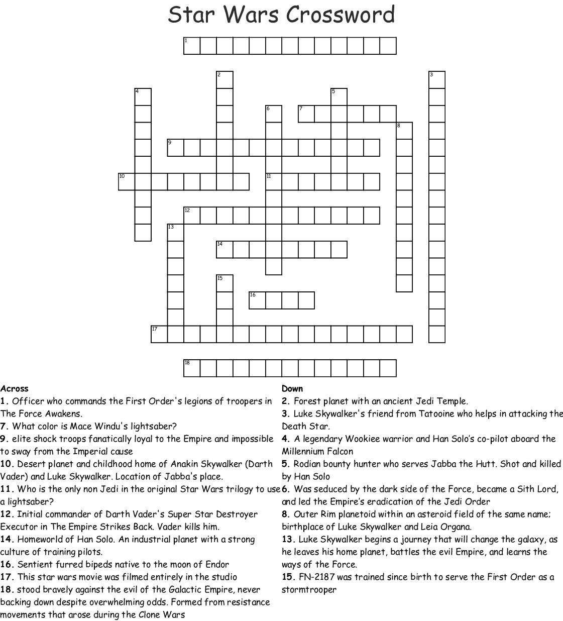 STAR WARS CROSSWORD WordMint