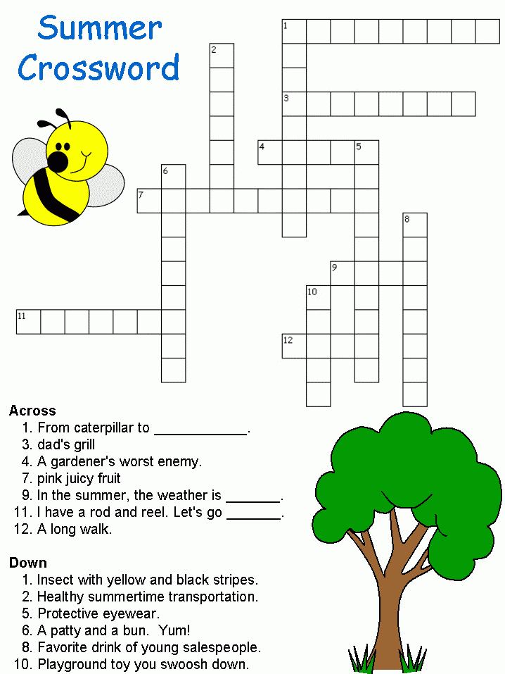 Summer Crossword From DLTK Crossword Puzzles Kids Crossword Puzzles 