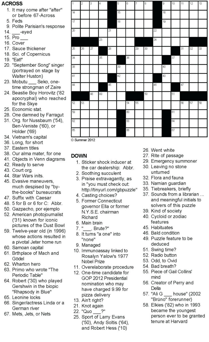 Summer Printable Crossword Puzzles