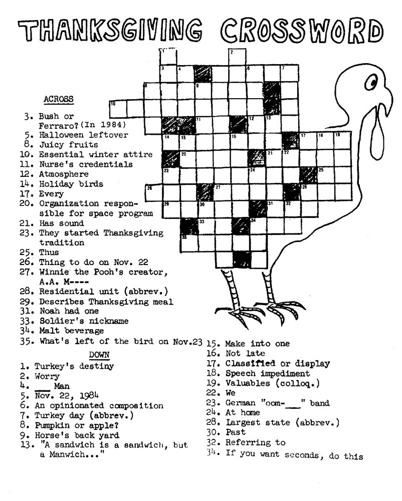 Thanksgiving Crossword Puzzle Best Coloring Pages For Kids