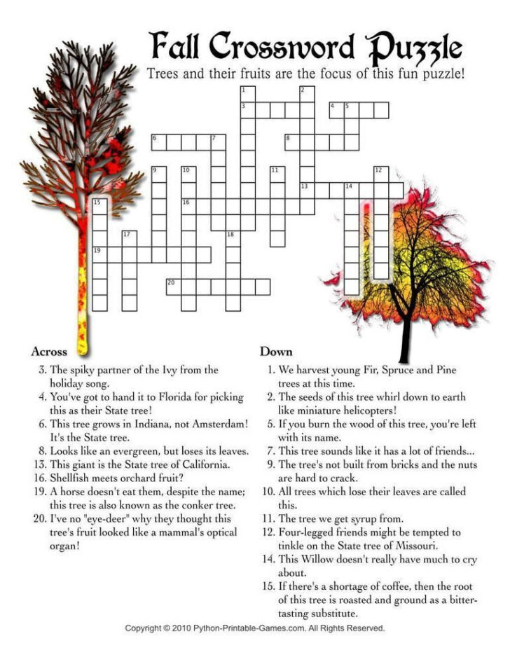 Free Printable Fall Crossword Puzzles For Adults