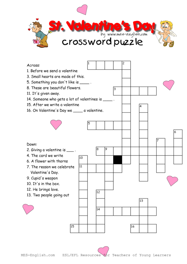 Printable Valentines Crossword Puzzles