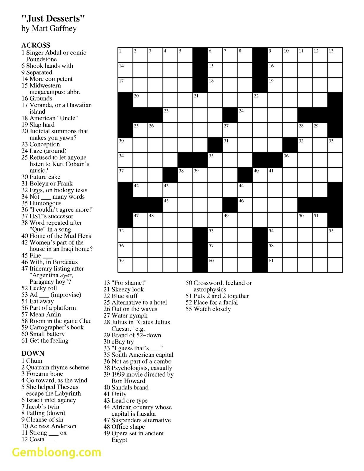 Usa Today Crossword Printable Version Printable Crossword Puzzles