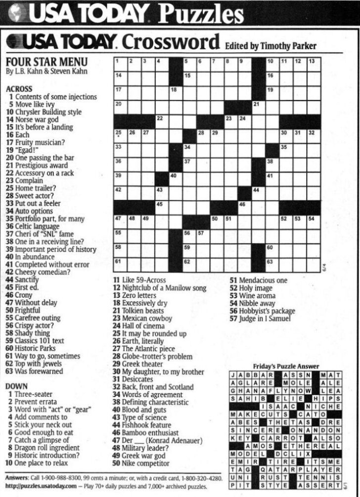 Free Printable USA Today Crossword Puzzles