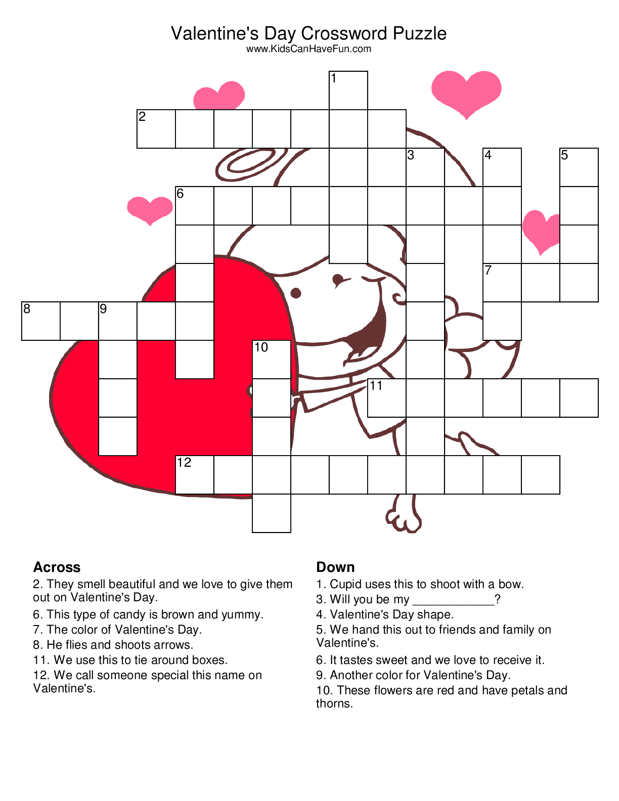 Valentine s Day Crossword Puzzle Valentine Words Valentine 