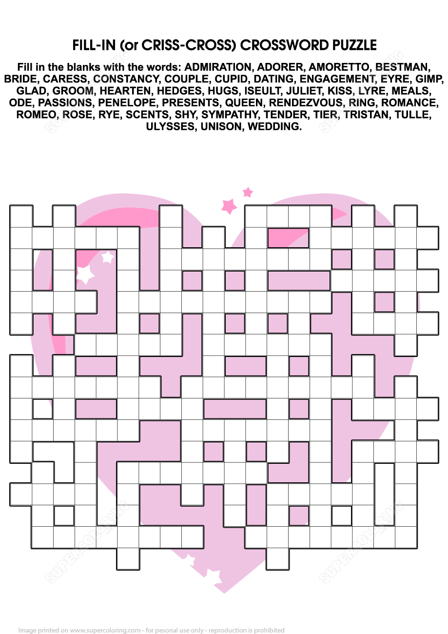 Valentines Day Criss Cross Puzzle Free Printable Puzzle Games