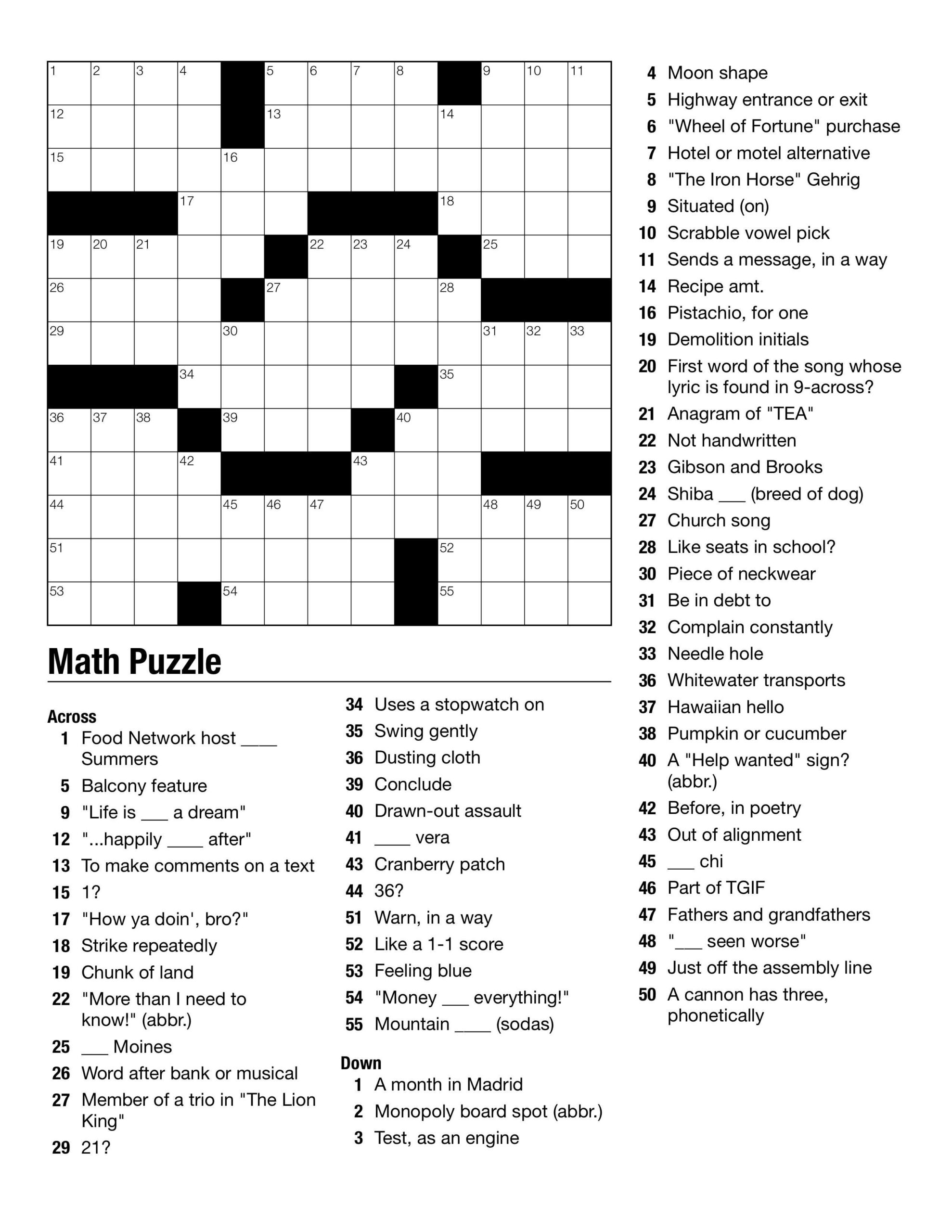 Free Printable Themed Crossword Puzzles Emma Crossword Puzzles