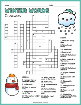 Winter Crossword Puzzle By Puzzles To Print Teachers Pay Teachers