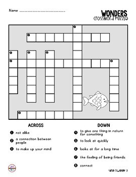 Wonders Vocabulary Crossword Puzzles 2nd Grade By Lory Evans TpT