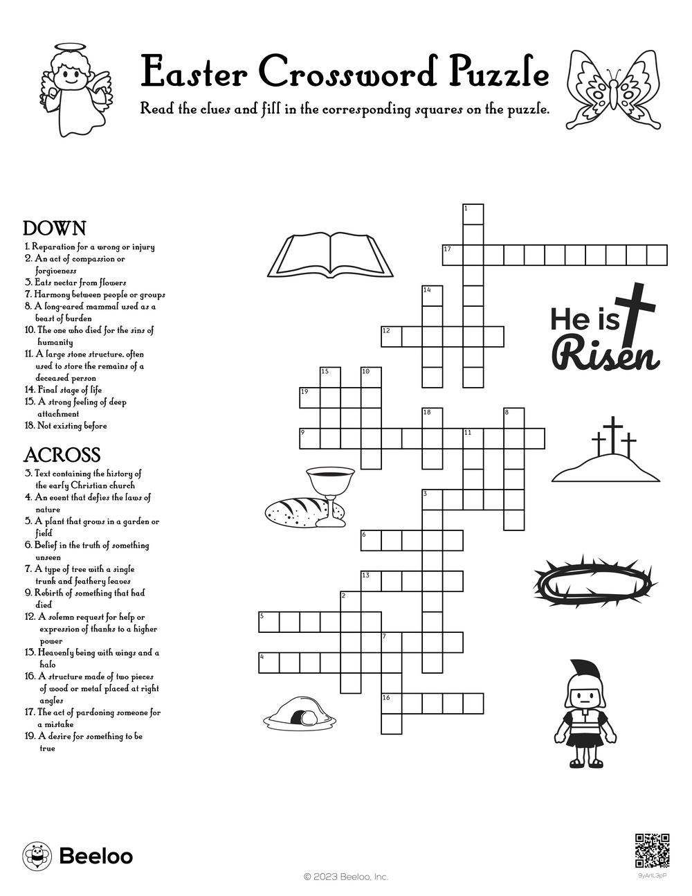 Easter Crossword Puzzle • Beeloo Printable Crafts And Activities in Easter Christian Crossword Puzzles