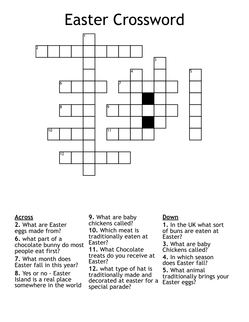 Easter Crossword - Wordmint pertaining to Chocolate Easter Egg Crossword Puzzles