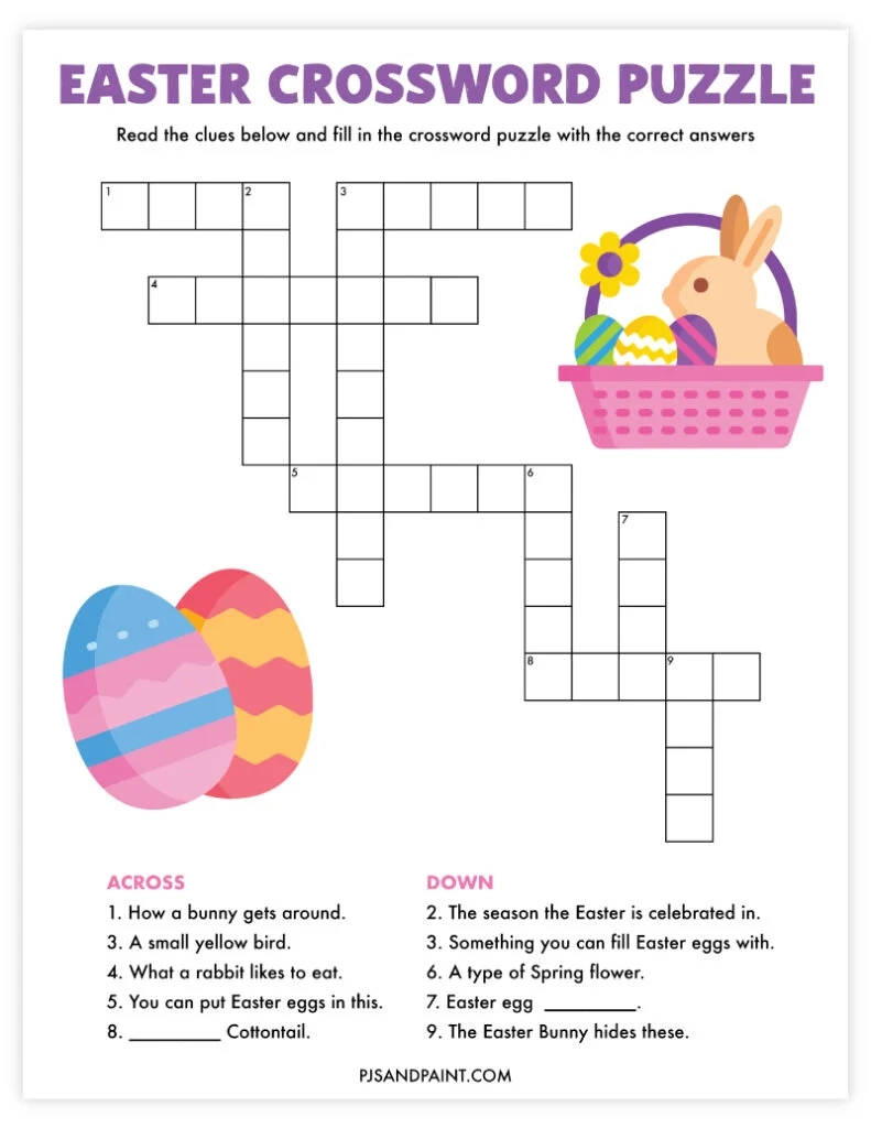 Free Printable Easter Crossword Puzzle - Pjs And Paint intended for Easter Crossword Puzzles For Elementary Students