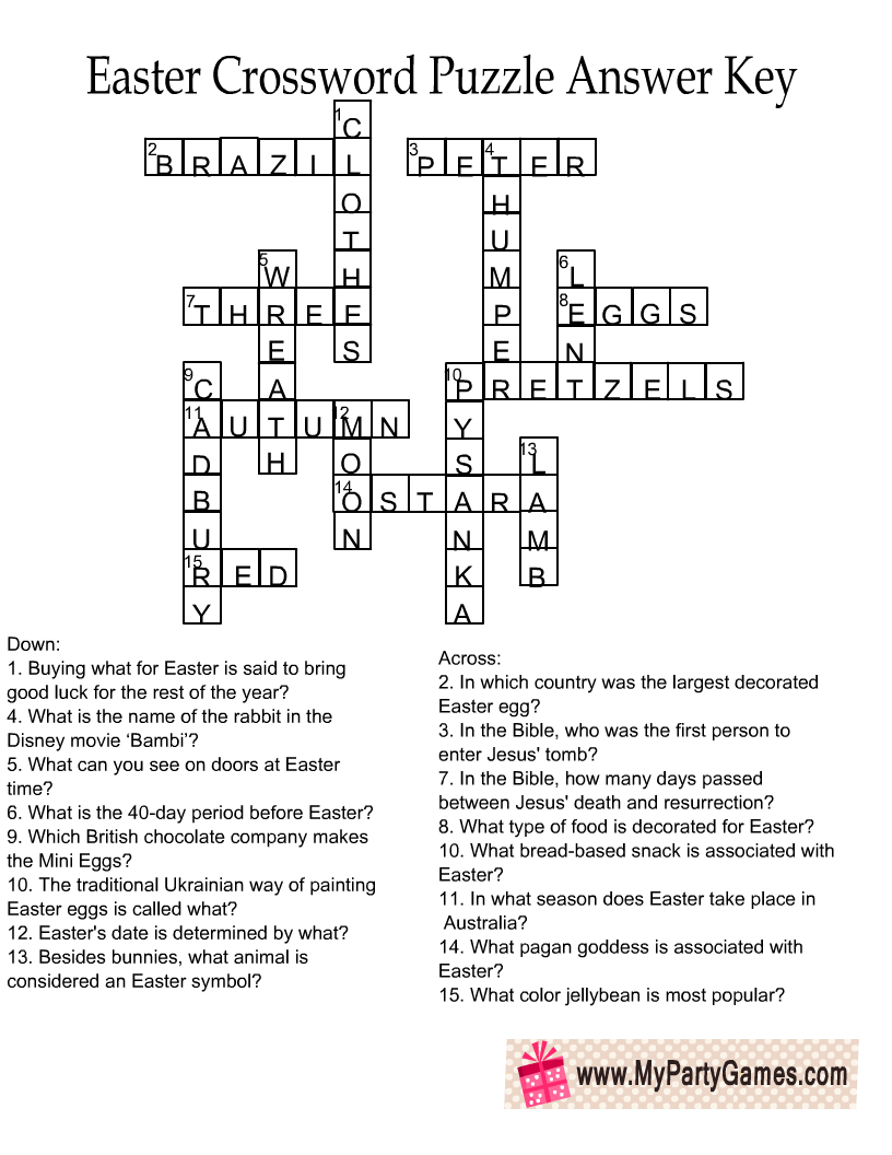 Free Printable Easter Crossword Puzzle With Key in Puzzles To Print Answers Easter Crossword