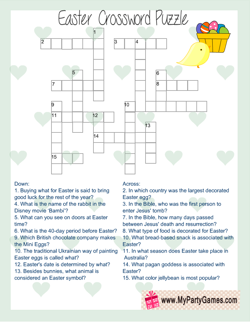 Free Printable Easter Crossword Puzzle With Key with Large Printable Easter Crossword Puzzles
