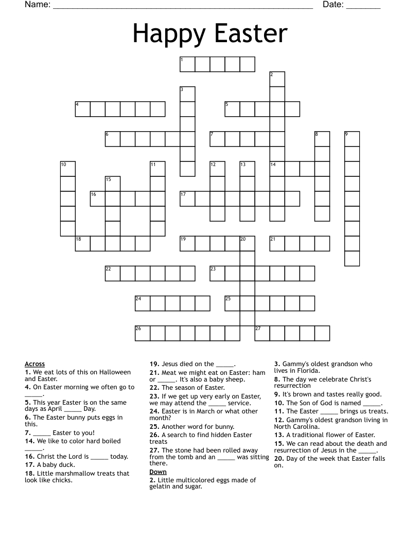 Happy Easter Crossword - Wordmint for Easter Crossword Puzzles Hard