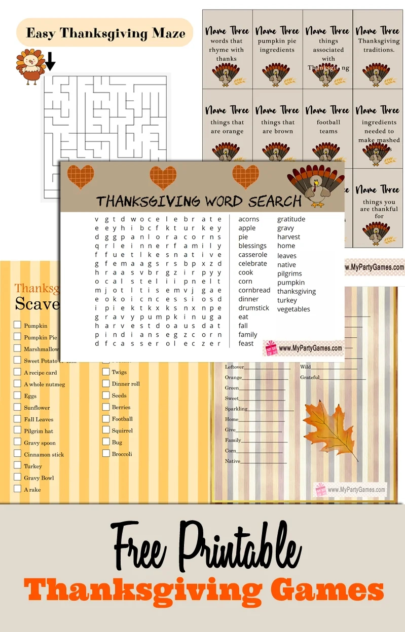 23 Free Printable Thanksgiving Games for Free Thanksgiving Games and Puzzles